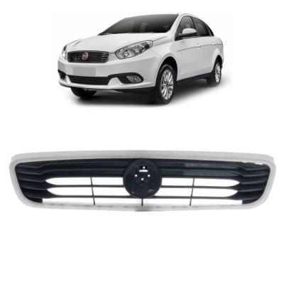 Grade Frontal Do Radiador - Fiat Grand Siena 2017/2019 - Preta / Modelo Original / Moldura Cromada