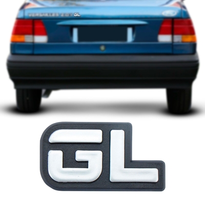 Emblema 'GL' - Ford Escort / Verona / Versailles 1994/1997 - Cinza / Fundo Preto