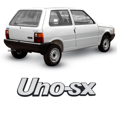 Emblema 'Uno-sx' - Fiat Uno SX 1984/1995 - Cinza / Fundo Preto