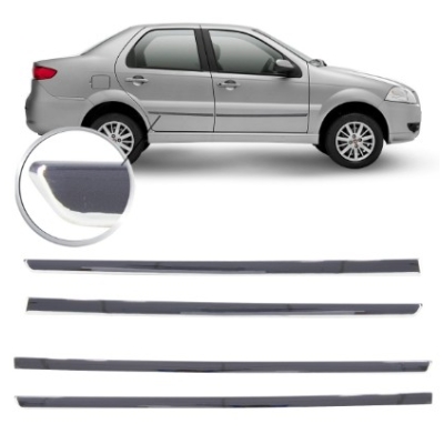 Friso Lateral Fiat Palio 2008 A 2012 4 Portas Cromado Jogo 4 Peças