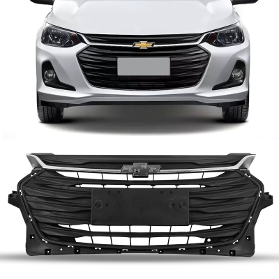 Grade Frontal Do Radiador - Chevrolet Onix (1.0) Após 2020 - Preta / Com Friso Superior Cromado / Modelo Original / Superior e Inferior / Completa