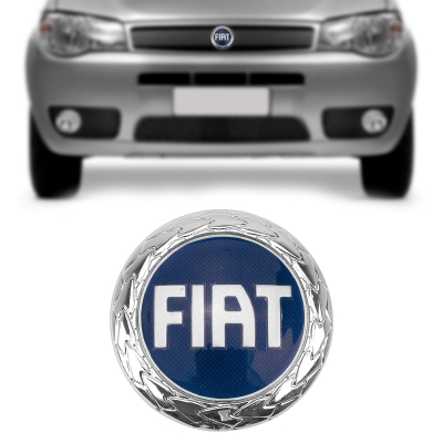 Emblema 'Logo Fiat' - Fiat Palio / Siena / Uno / Strada / Brava / Marea 2001/2006 - Cromado / Fundo Azul / Grade Do Radiador / 65MM