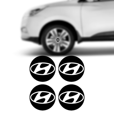 Botons Resinado Para Calota Da Linha Hyundai (48mm) Preto (Jogo Com 4 Peças).