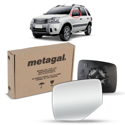 Espelho Do Retrovisor Com Base Ford Ecosport 02/11 Ranger 04/09 Lado Esquerdo Metalizado