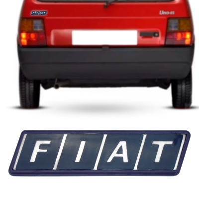 Emblema 'FIAT' - Família Fiat 1984/1995 - Prata / Fundo Azul / Moldura Azul / Porta Malas