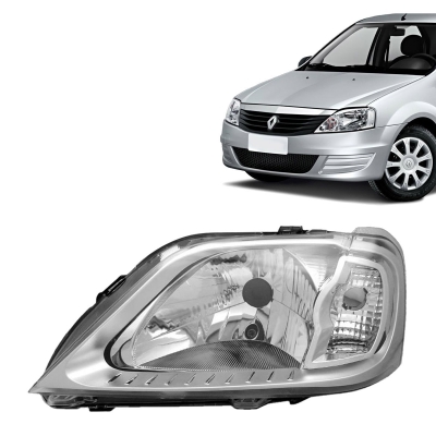 Farol Máscara Cromada | Renault Logan 2007/2010 - Lado Esquerdo