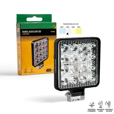Farol De Milha Quadrado LED - 16 Leds / Slim / Bivolt (12v 24v) / 6000K