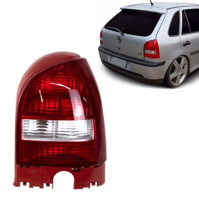 Lanterna Traseira Do Vw Gol G3 1999/2005 (Acrílica Vermelha, Re Cristal | Carcaça Metalizada Com Aba Vermelha) Lado Direito.