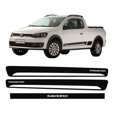 Faixa Decorativa Adesiva Da Tampa Traseira Vw Saveiro Trooper 2014 - Preto - (Jogo).