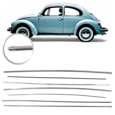Friso Lateral Vw Fusca 1300 1967 A 1983/ Fusca 1500 1970 A 1975 Estreito Alumínio Jogo 7 Peças