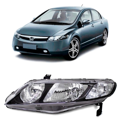 Farol Hb3/ Hb4 Máscara Negra Foco Cromado | Honda New Civic 2007/2011 - Lado Esquerdo