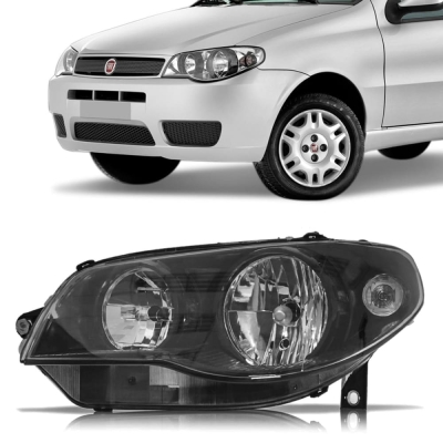 Farol - Fiat Palio 2004/2011 / Weekend / Siena / Strada 2004/2012 - H7 e H7 / Foco Duplo / Máscara Negra / Aro Preto / Lado Esquerdo