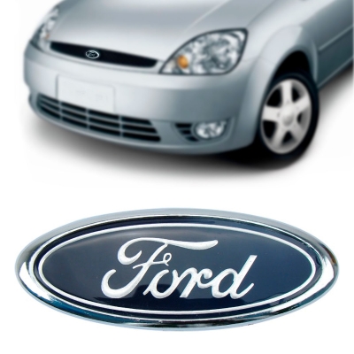 Emblema 'Logo Ford' - Ford Fiesta Street / KA 2002/2007 - Cromado / Fundo Azul / Adesivo / 95MM / Porta Malas / Grade Do Radiador