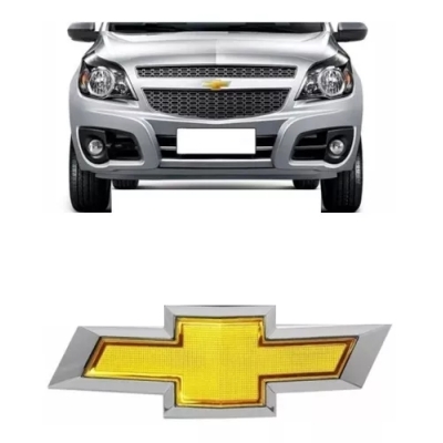 Emblema 'Logo Chevrolet' - Chevrolet Agile / Montana 2011/2013 - Dourado / Fundo Cromado / Grade Do Radiador