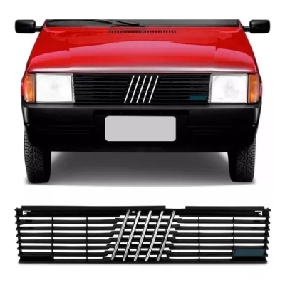 Grade Frontal Do Radiador - Fiat Uno / Prêmio / Elba / Fiorino 1984/1990 - Preta / Modelo Original / Com Emblema / Frente Alta