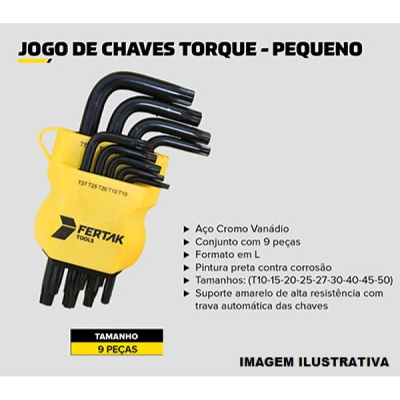 Chave Torx Com Furo T10 ao T50 Curta