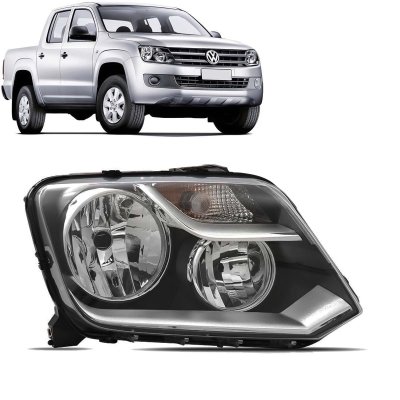 Farol - Volkswagen Amarok De 2010 Até 2018 - H1/H7 - Regulagem Manual - Máscara Negra - Lado Direito